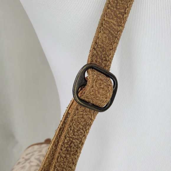 Myra Bag Glare Cowhide Upcycled Canvas Leather Messenger Crossbody Bag - Picture 15 of 16